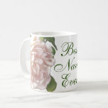 Caneca De Café Marfim rosa cor-de-rosa floral Rosa Nana<br><div class="desc">Um lindo design vintage de rosas cor-de-rosa marfim românticas emolduradas em folhas verdes.</div>