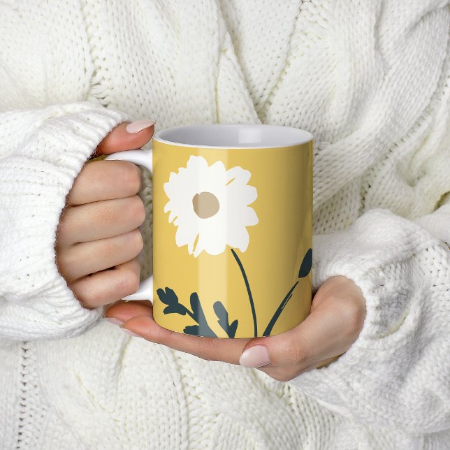 Caneca De Café Margarida Amarela e Branco & Texto Personalizado M (Criador carregado)