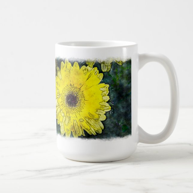 Caneca De Café Margarida Amarela em Branco (Direita)