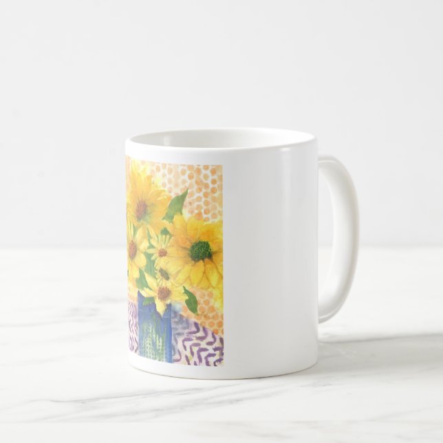 Caneca De Café margarida amarela no vaso azul (Frente Esquerda)