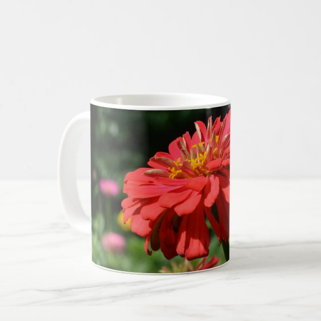 Caneca De Café Margarida de laranja, zina, cosmo, jardim de giras (Frente Esquerda)
