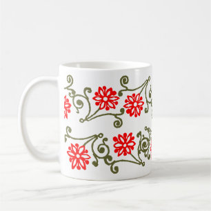 Caneca De Café Margarida Dourada Vermelha e Curls Etching Coffee