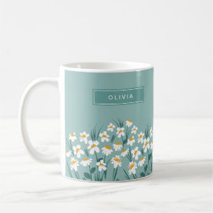 Caneca De Café Margarida Floral moderna personalizada e elegante