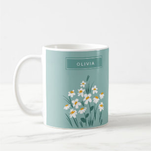 Caneca De Café Margarida Floral moderna personalizada e elegante 
