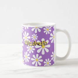 Caneca De Café Margarida louca bonito amarelo roxo personalizado