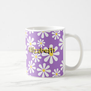 Caneca De Café Margarida louca bonito amarelo roxo personalizado