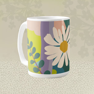 Caneca De Café Margarida Ousada Floresce com Blocos de Cores Colo