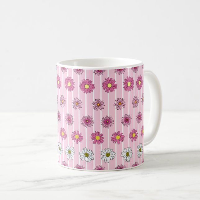 Caneca De Café Margarida Rosa e Branca Branca (Frente Esquerda)