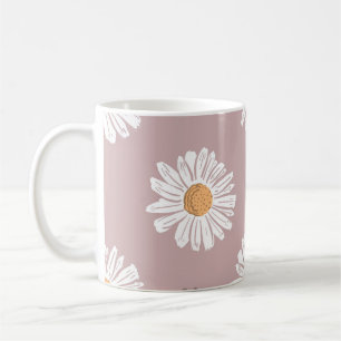 Caneca De Café Margarida Rosa: Padrão de Repetição Floral.