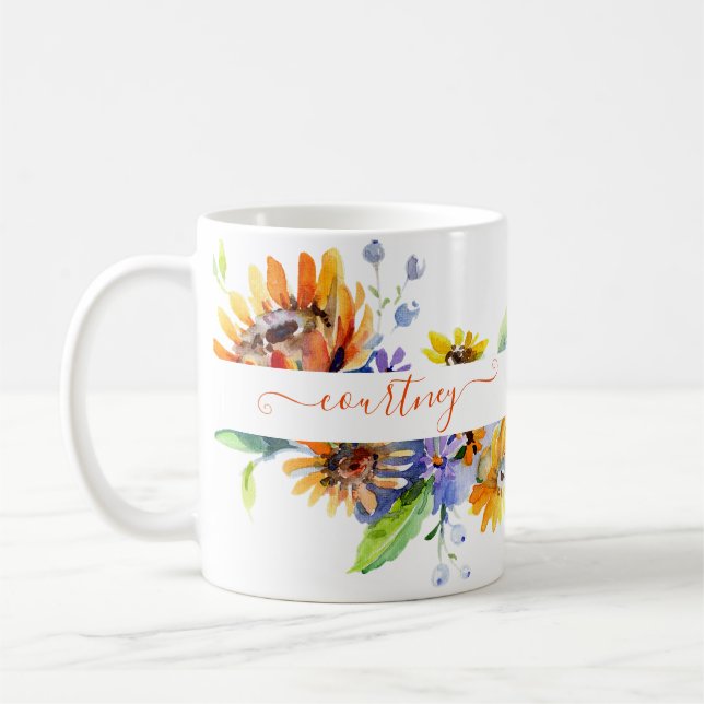 Caneca De Café Margaridas aquarela personalizadas (Esquerda)