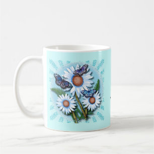 Caneca De Café Margaridas Azuis Borboleta