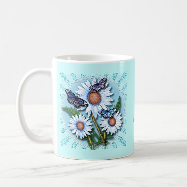 Caneca De Café Margaridas Azuis Borboleta  (Esquerda)