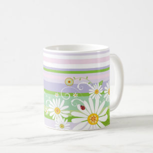 Caneca De Café Margaridas e Borboletas Pastel – Prado de Verão