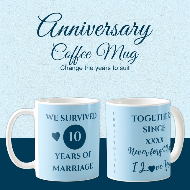 Caneca De Café Marido 10 anos de azul casamento (Criador carregado)