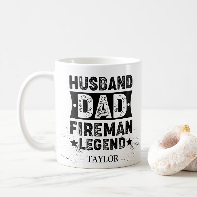 Caneca De Café Marido Pai Bombeiro Lenda  (Com Donut)