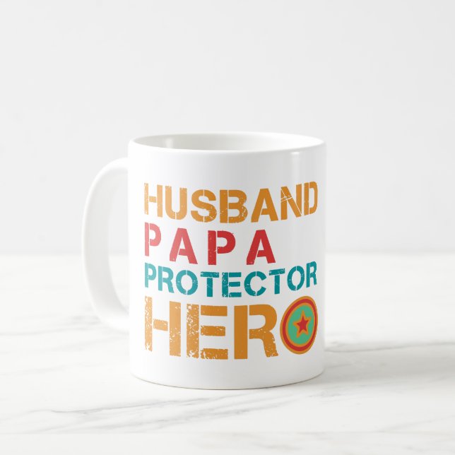 Caneca De Café MARIDO PAPAI PROtetor HEROI (Frente Esquerda)