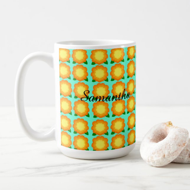 Caneca De Café Marigold Flowers (Com Donut)