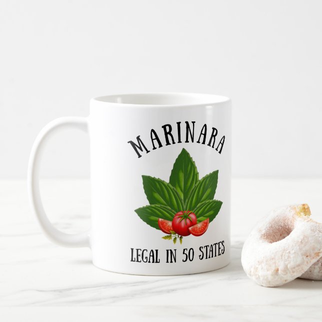 Caneca De Café Marinara Legal em 50 Estados Basil e Tomates (Com Donut)