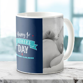 Caneca De Café Marinha Feliz 1º Dia dos Pais 2 Foto Turquesa Tipo
