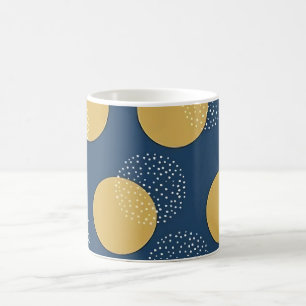 Caneca De Café Marinha Moderna e Bolinhas Douradas