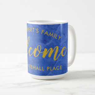 Caneca De Café Marinha Moderna e Nome e Endereço Personalizados e
