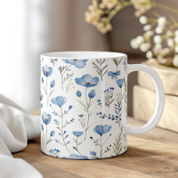 Marinho Azul Aquarela Flores Selvagens