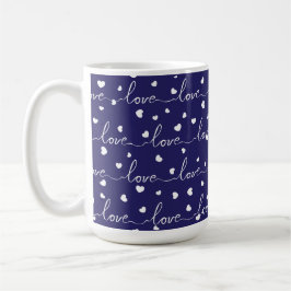 CANECA DE CAFÉ MARINHO AZUL COM AMOR BRANCO SCRIPT COM CORAÇÕES
