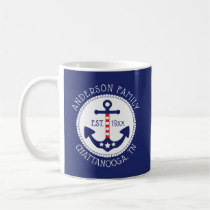 Caneca De Café Marinho Azul de Nome da Família de Âncoras Patriót