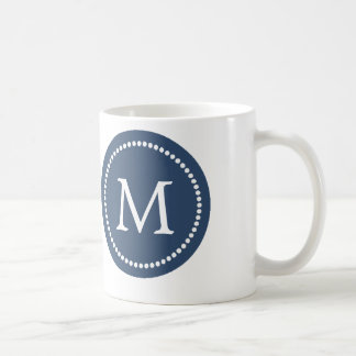 Caneca De Café Marinho Azul - Monograma Branco - Mug Cerâmica