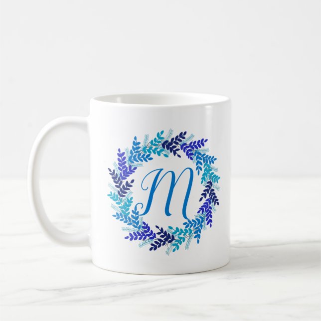 Caneca De Café Marinho Azul Monograma Versa de Natal Inicial (Esquerda)