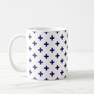 Caneca De Café Marinho azul polka cruza em branco