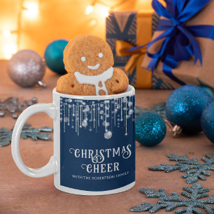 Caneca De Café Marinho Azul String Luz Festa de Natal