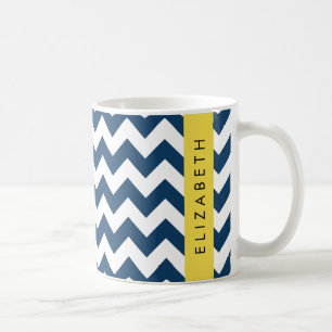 Caneca De Café Marinho Azul Zigzag, Marinho Blue Chevron, Seu Nom