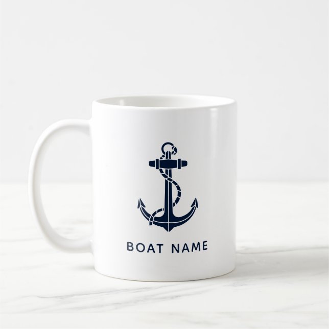 Caneca De Café Marinho Blue Boat Anchor Manutenção Personalizada (Esquerda)