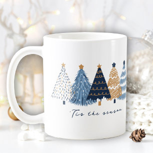 Caneca De Café Marinho Blue Trees Moderno Nome Simples de Natal