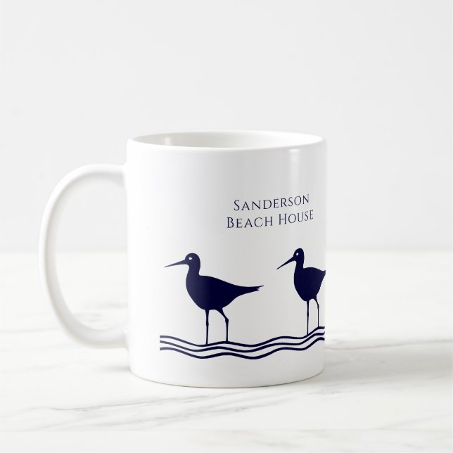 Caneca De Café Marinho Branco Náutico Sandpipers Azul (Esquerda)