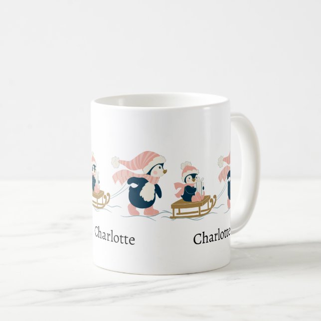 Caneca De Café Marinho Branco - Pinguim Mínimo Custa Feliz Natal (Frente Esquerda)