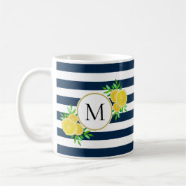 Caneca De Café Marinho Cujo  Espalha Amarelo Monograma de Limão c