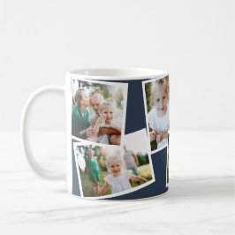 Caneca De Café Marinho da família multifoto elegante moderna azul