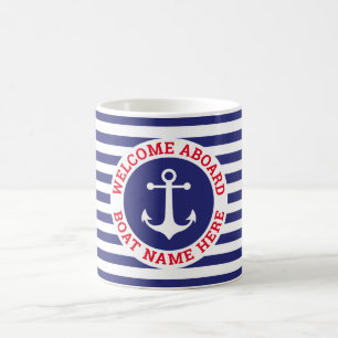 Caneca De Café Marinho de Âncora Náutica Azul com Design com Faix