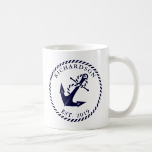 Caneca De Café Marinho de Âncora Náutica, Azul e Branco, Person