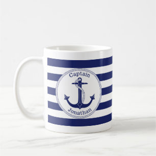 Caneca De Café Marinho de Âncora Náutica Blue Capitão Personaliza