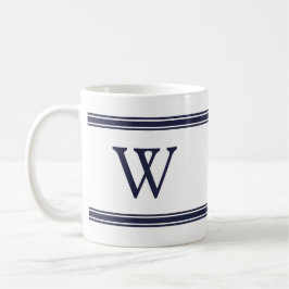 Caneca De Café Marinho de Monograma Blue Strited Personalised Mug