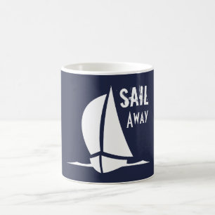 Caneca De Café Marinho de vela e veleiro à vela e branco