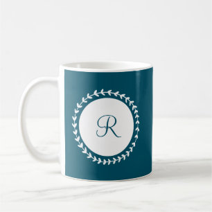 Caneca De Café Marinho do Monograma Moderno Azul