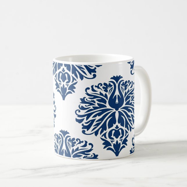 Caneca De Café Marinho Elegante Damask Coffee Mug (Frente Esquerda)