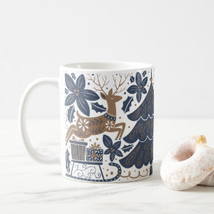 Caneca De Café Marinho Floral da Árvore de Reinador Escandinavo D