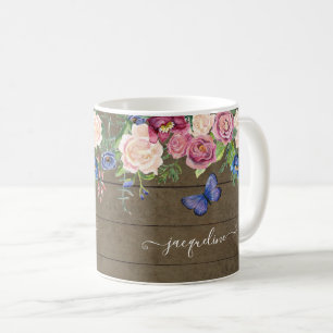 Caneca De Café Marinho Floral Russo de Cores Aquáticas Borgonha