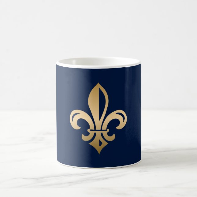 Caneca De Café Marinho Luxuoso Dourado Fleur de Lis (Centro)