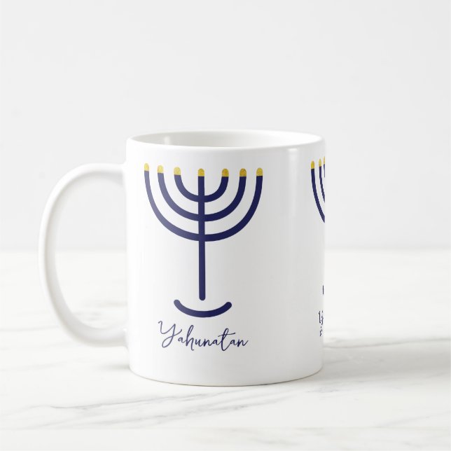 Caneca De Café Marinho Menorah Moderno Dourado Nomeado (Esquerda)